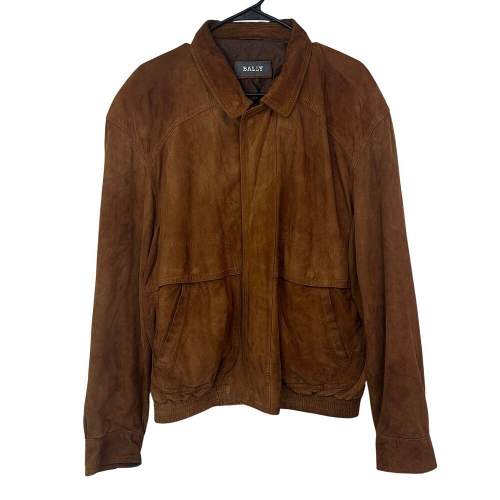 Bally VTG Men’s 100% Real Leather Suede Bomber Jacket Size‎ 42 Brown Italy Made